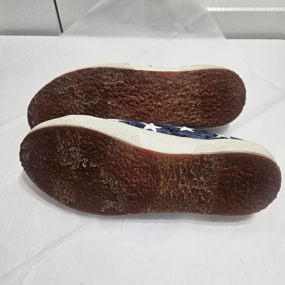 SUPERGA Velvet Sz W7 Blue Sneakers with Star Print - Picture 6 of 8